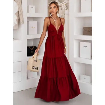 Dámské šaty Bordó dlouhé letní maxi šaty OPALINE Velikost: ONESIZE