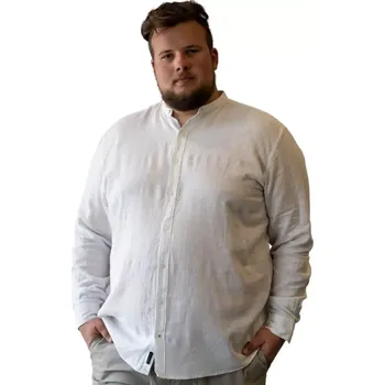 Velká pánská košile z lnu s dlouhým rukávem a stojáčkem Double GS-5083 bílá (4XL)