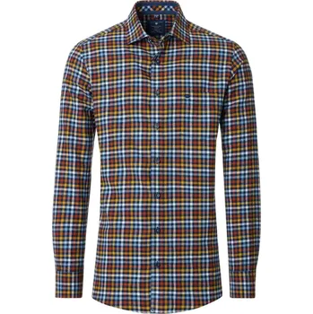 Pánská košile Velká pánská kostkovaná košile s dlouhým rukávem Redmond 252455111-210 tmavě modro–oranžová (5XL)