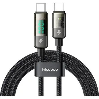 Mcdodo – datový kabel (CA-3610) – Type-C na Type-C, 100W, digitální displej, automatické vypnutí, transparentní design, 1,2m – černý