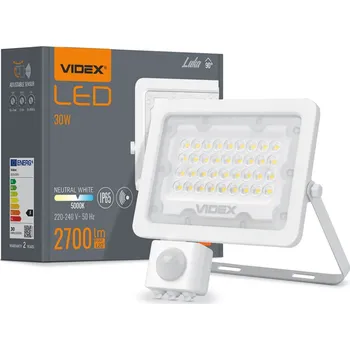 LED reflektor Videx 30W 2700lm neutrální bílá 5000K s pohybovým senzorem IP65