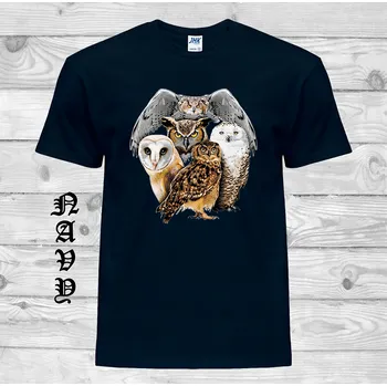 Pánské tričko panske-levne-bavlnene-tricko-digi-potisk-sovy Barva: Navy - tmavě modrá, velikost: L