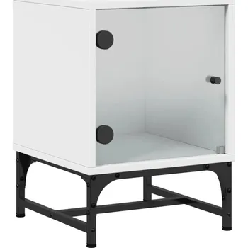 Noční stolek Bílý noční stolek 35 x 37 x 50 cm se skleněnými dvířky