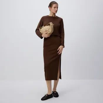 Dámská sukně Reserved - Midi sukně s viskózou - tmavě hnědá - 993GA-89X - 993GA-89X-XS