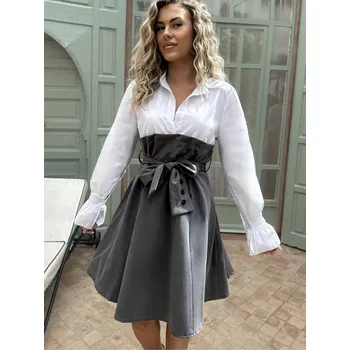 Dámské šaty Bílošedé košilové šaty AUKOL na zavazování Velikost: ONESIZE