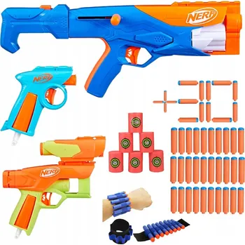 Dětská zbraň NERF N1 N SERIES 3 PISTOLETY S PAŽBOU, MÍŘIDLY, SADOU ŠIPEK, TERČI A PÁSKOU