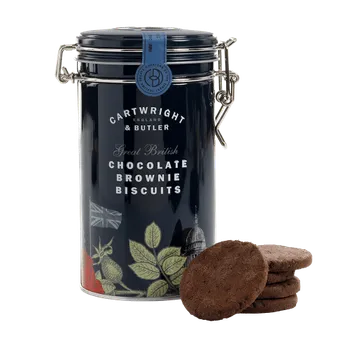 Cartwright & Butler Chocolate Brownie Biscuits Čokoládové brownie sušenky v plechové dóze, 200 g