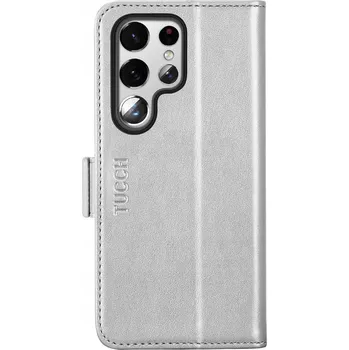 Pouzdro na mobilní telefon Flipové pouzdro tucch pro Samsung Galaxy S22 Ultra stříbrné