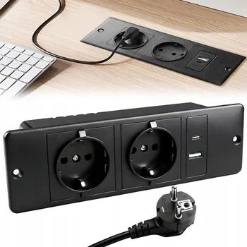 Elektrická zásuvka Vestavěná zásuvka SE 2 ZÁSUVKAMI + 1* USB-A + 1* USB-C S 2M KABELEM