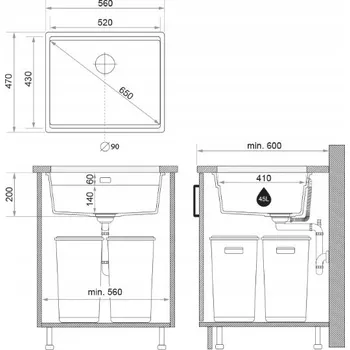 Granitový dřez Jednokomorový granitový dřez Globalo Design černý
