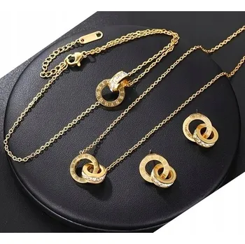 Souprava šperků 3dílná sada zlatých šperků z chirurgické OCEL s kroužky ZIRKONY