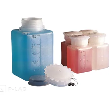 Láhev širokohrdlá hranatá HDPE | KARTELL (Objem (ml): 100, Rozměry (mm): 48 × 42, Výška (mm): 90, Vnitřní průměr hrdla (mm): 33, Balení (ks): 1)