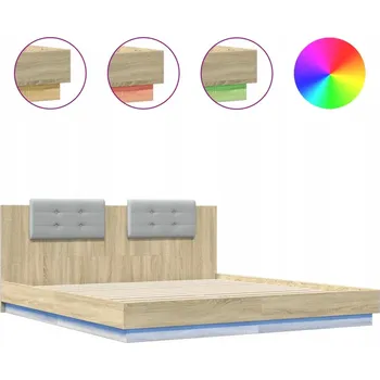 Postel Postel s LED podsvícením čelo, dub sonoma, 203x183x84 cm