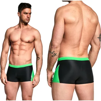 Pánské plavky PÁNSKÉ PLAVKY Černé Boxerky se ZELENÝMI Pruhy Plážové Dawi S