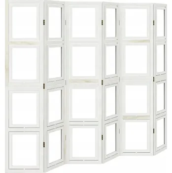 Paraván Paraván z masivního dřeva Paulownia, bílý, 6 panelů, 210-215x180 cm, tloušťka