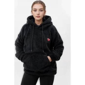 Dámská mikina MIKINA SHERRPA S Kapucí DÁMSKÁ OVERSIZE Černá VOLNÁ TEPLÁ Teddy PLYŠOVÁ S
