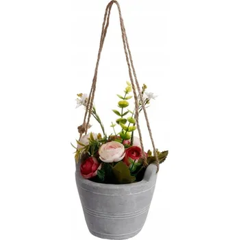 umělá květina UMĚLÁ ZÁVĚSNÁ ROSTLINA ČERVENÉ RŮŽE V KVĚTINÁČI