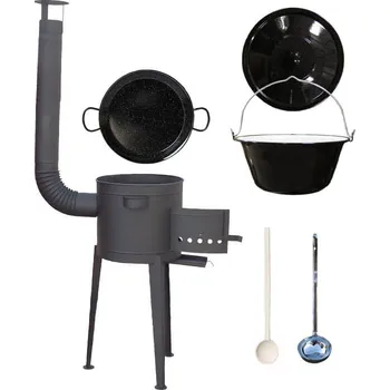 Kempingové nádobí Smaltovaný kotlík 20 L (1,2 mm) + Paella smaltovaná pánev 46 cm + žáruvzdorná vysoká kotlina 42 cm PLUS 600 + vařečka + naběračka zdarma