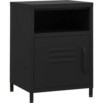Noční stolek Černý noční stolek z oceli 35 x 35 x 51 cm s 1 policí a 1 dvířky