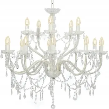 Stropní svítidlo lustr 80 x 74 cm bílý s krystaly E14