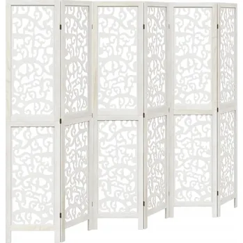 Paraván Dekorační paraván bílý, 6dílný, 210x200 cm, masivní dřevo