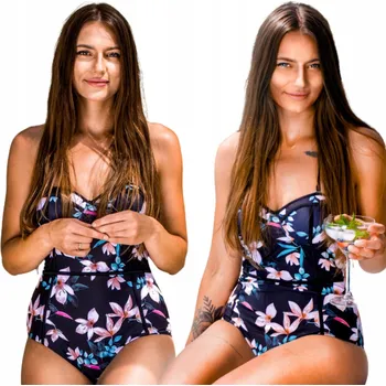 Dámské plavky JEDNODÍLNÉ PLAVKY ČERNÉ KVĚTINY DÁMSKÉ MODELUJÍCÍ PLAVKY M