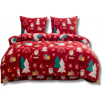 Povlečení Povlečení 140x200 Hvězdičky Stromečky Červené Plyšové