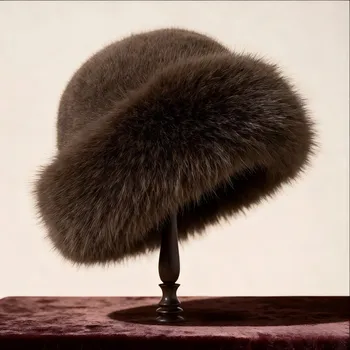 Čepice Stylová, módní, elegantní a teplá hnědá kožešinová čepice