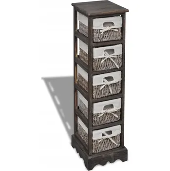 regál Dřevěný regál ve venkovském stylu s 5 košíky, hnědý, 25x28x90 cm