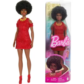 Panenka Mattel Barbie Fashionistas - Modelka 221 černé vlasy a rudé minišaty