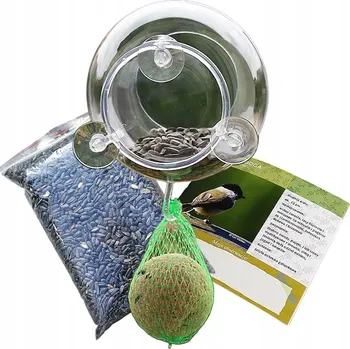 Krmítko pro ptáka MALÝ KRMÍTKO ORNITOLOG NA OKNO + 1KG ZRNA + PRŮVODCE + ATLAS PTÁKŮ
