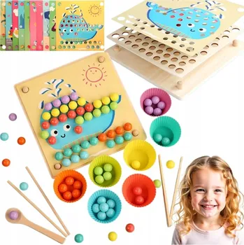 Dřevěná hračka Puzzle Vzdělávací Hra Zlepšuje KOORDINACI Dětí 10 Šablon Montessori