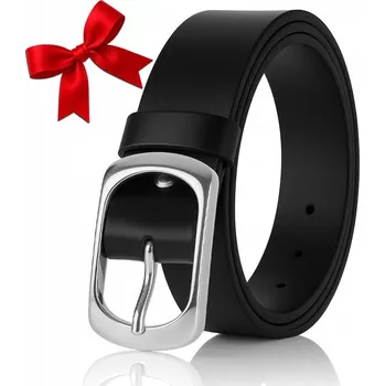 Opasek Pásek DÁMSKÝ ke kalhotám kožený ZLATÁ SPONA Reverse + KRABIČKA Černá 140 Cm