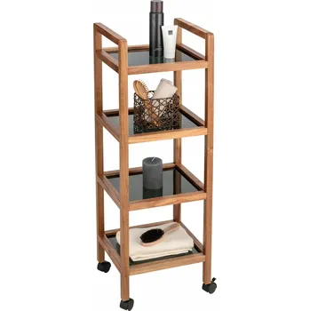 regál MOBILNÍ REGÁL DŘEVO AKÁCIE 4 POLICE VÝŠKA 101,5 CM TVRZENÉ SKLO