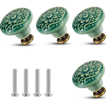 Obraz KERAMICKÉ KNOFLÍKY ÚCHYTKY NA SKŘÍŇKY ZÁSUVKY NÁBYTEK VINTAGE ZELENÉ X4