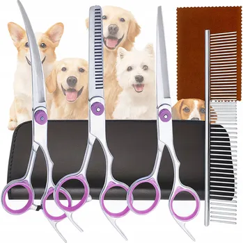 Kosmetika pro psa Profesionální nůžky na stříhání zvířat psů a koček Sada 4 kusů Pouzdro
