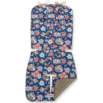 Příslušenství pro přepravu dětí Vložka do kočárku BOBONO minky - liščí rodinka na modré/hnědá