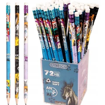 Grafitová tužka TROJHRANNÁ TUŽKA HB SE GUMOU ZVÍŘÁTKA (72 KS)