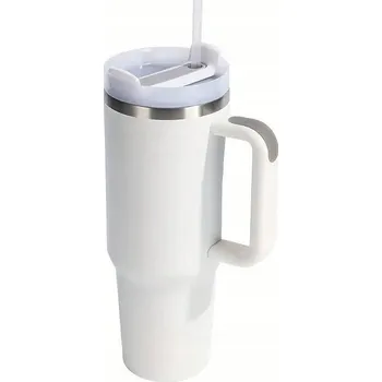 Termoska Prémiová cestovní termoska s kovovou stěnou + sklo, 1200 ml, termoska, s brčkem, bílá