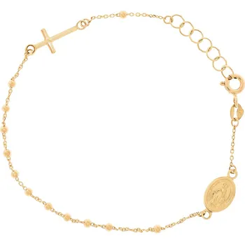 Náramek Argento 9A037 Zlatý náramek růženec - 1 desítek, křížek, Zázračná medailka, délka 16 až 18 cm