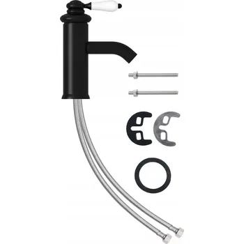 Vodovodní baterie Umyvadlová baterie černá mosazná 130 x 180 mm s flexibilní hadicí