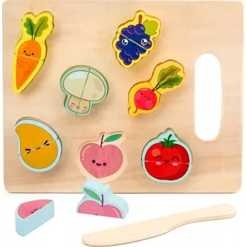 Dřevěná hračka Dřevěná Hračka Ovoce a zelenina k krájení + prkénko a nůž 22x18 cm NT6068