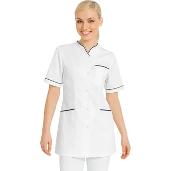 Zdravotnický oděv Dámská lékařská kosmetická bunda s bílým lemováním a tmavě modrou zástěrou (36)