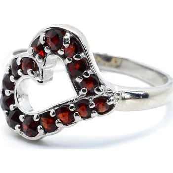 Prsten Stříbrný prsten srdce s českým granátem Bolia - 49, Rhodiování
