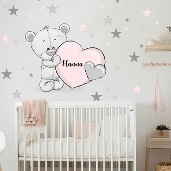 Samolepící dekorace Inspio Samolepka na stěnu pro holku - Medvídek se jménem v. 76 x š. 90cm + hvězdy