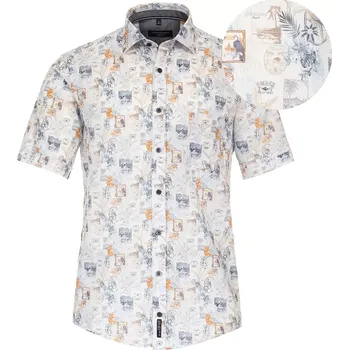 Pánská košile Casa Moda velká pánská košile s krátkým rukávem a svátečním vzorem 944202200-450 bílá (5XL)