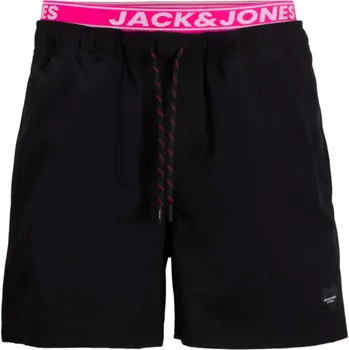 Pánské plavky Velké pánské plavky šortky hladké s růžovou gumičkou Jack & Jones 12278712 černé (50R)