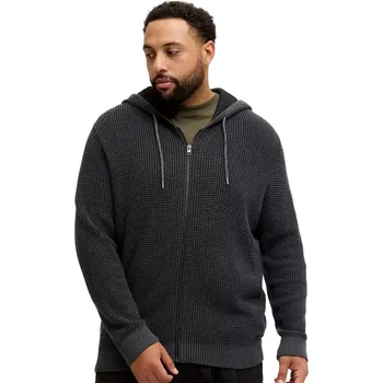 Pánská mikina Velká pánská rozepínací mikina s kapucí a strukturální texturou Jack & Jones 12285626 šedo-černá (7XL)