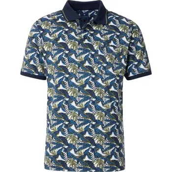 Pánská košile Velká pánská polo košile s krátkým rukávem vzorovaná Redmond 251920900-01 bílá/tmavě modrá (4XL)