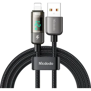 Mcdodo – datový kabel (CA-3620) – USB-A na Lightning, 3A, digitální displej, automatické vypnutí, transparentní design, 1,2m – černý